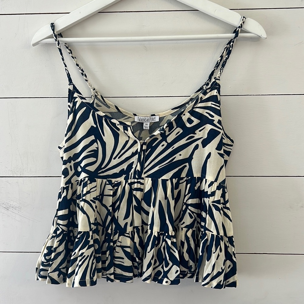 NWT Patrons of Peace Flowy Crop Tank Top with braided spaghetti straps Size XS